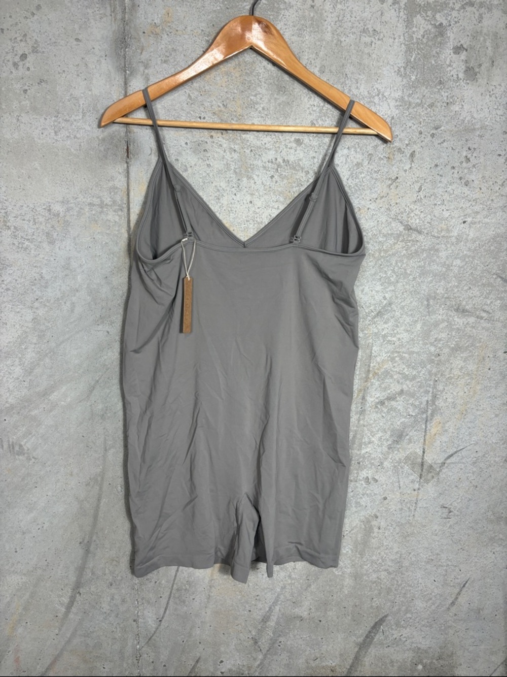 SKIMS Gray V-Neck Slip Romper with Spaghetti Straps - Picture 2 of 5